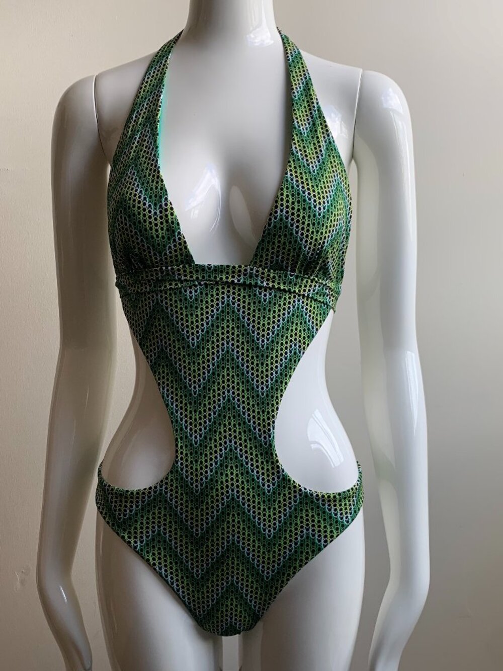 Sauvage Green printed monokini cut out one piece swimsuit